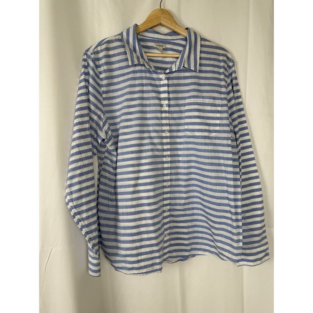 L.L. Bean Women's Blue & White Striped 100% Cotton Button-Down Shirt Size XL
